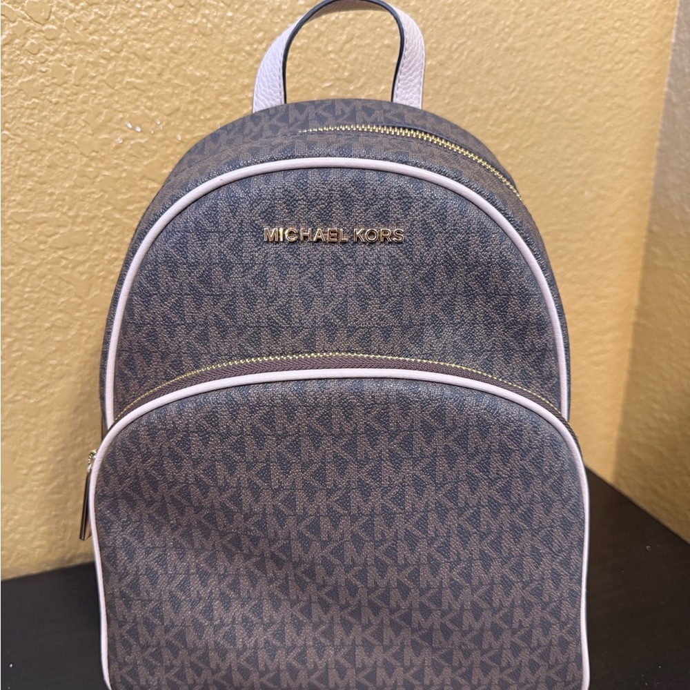 🤎🩷 Michael Kors MK Monogram Mini Backpack with Pink Trim